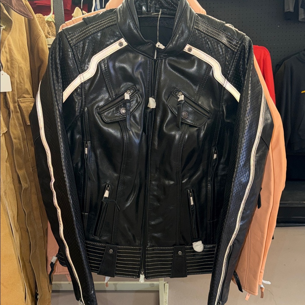 Motorcycle Jacket Black Leather Jacket with Reflective lined
